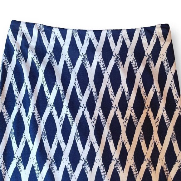 J McLaughlin Womens Skirt Sz 2 Blue White Bamboo Trellis Print Stretch Knit - Picture 3 of 5